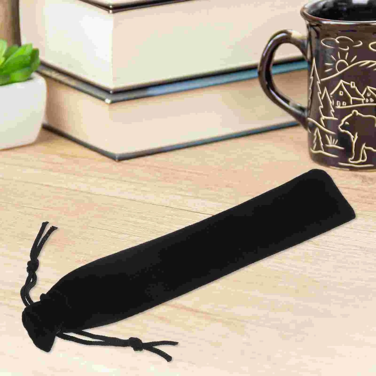 25pcs Drawstring Bag Pen Pouch Sleeve Holder Pen Case Gift Pencil Bag Storage Bag School Office Supplies (Black)