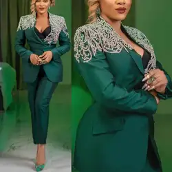 Graceful Plus Size Women Suits 2 Pieces Set Luxury Applique Single Breasted Jacket Wide Legs Pants Custom Made Formal Dresses