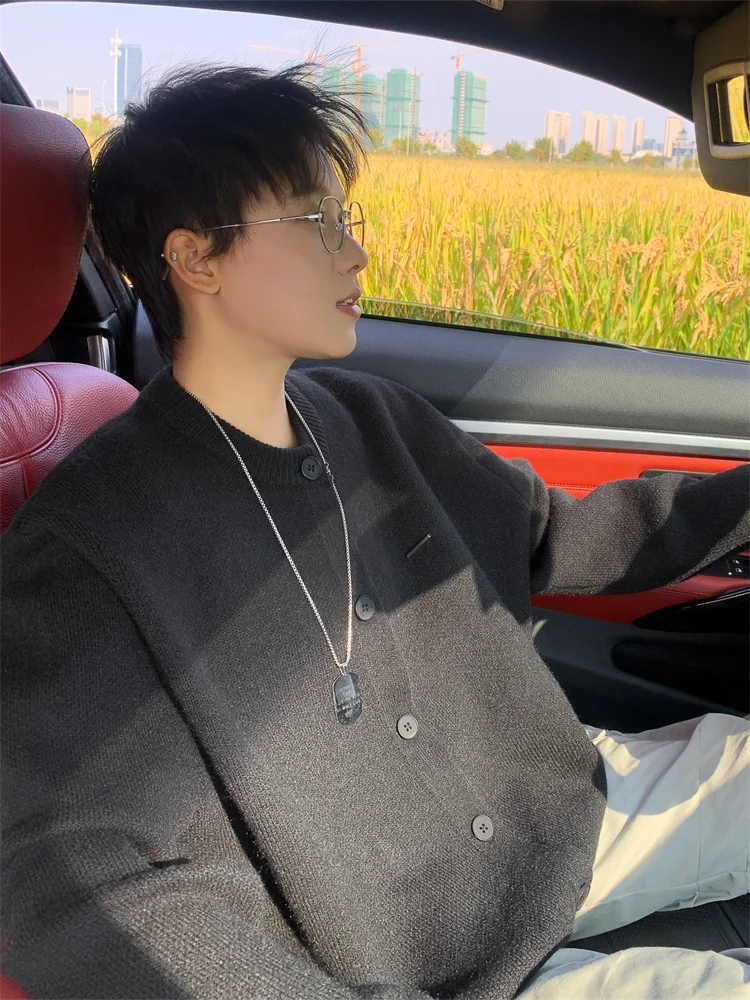 

American Sle ey Open Cardigan Sweater Men's Autumn Winter Lazy High-End Trendy Outerwear ey Match Knitted Coat Jaet