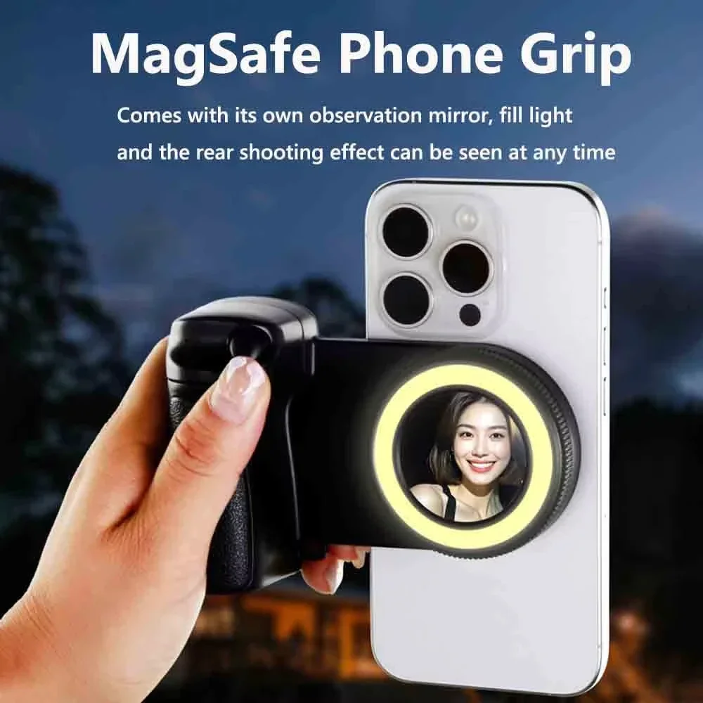 

Magnetic Smartphone Handle Grip with Detachable 30M Bluetooth Remote with Fill Light Anti-shake Selfie Handle Photo Bracket