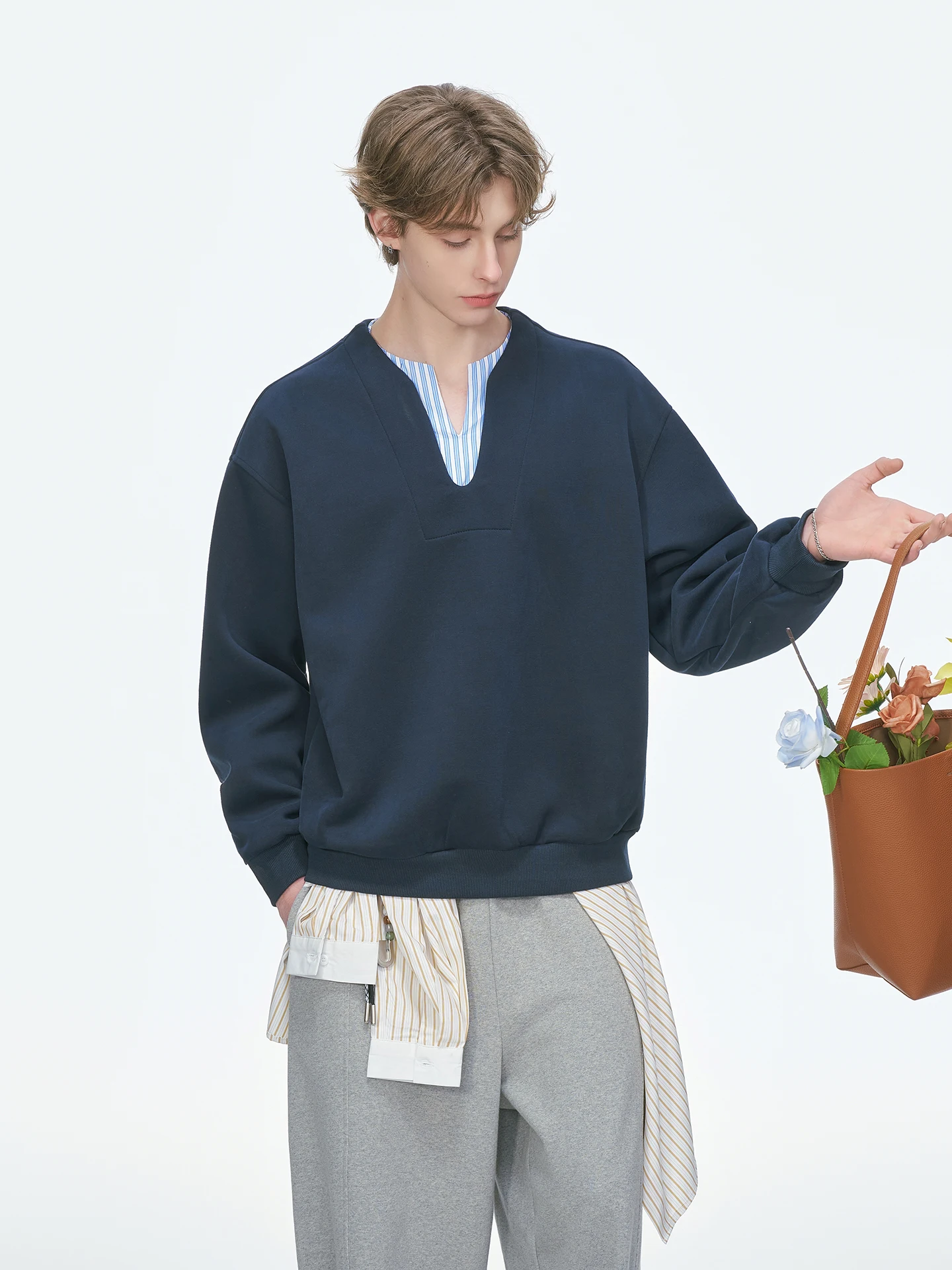 Dream Made American Style Men's Long Sleeve V-Neck Hoodie Casual Spring Autumn Comfortable Cotton Polyester Blend Sweatshirt