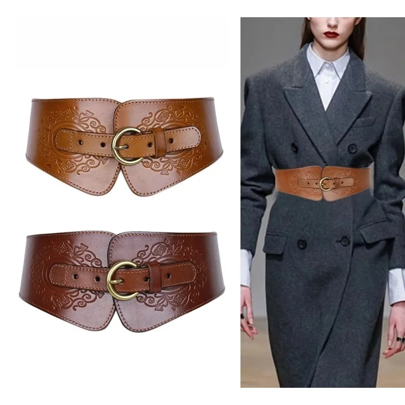 

Ultra Wide Women's Real Leather Cowhide Fashion Versatile Decoration Seal Waistband,Lady Sweater Coat Suit Elastic Waist Belts