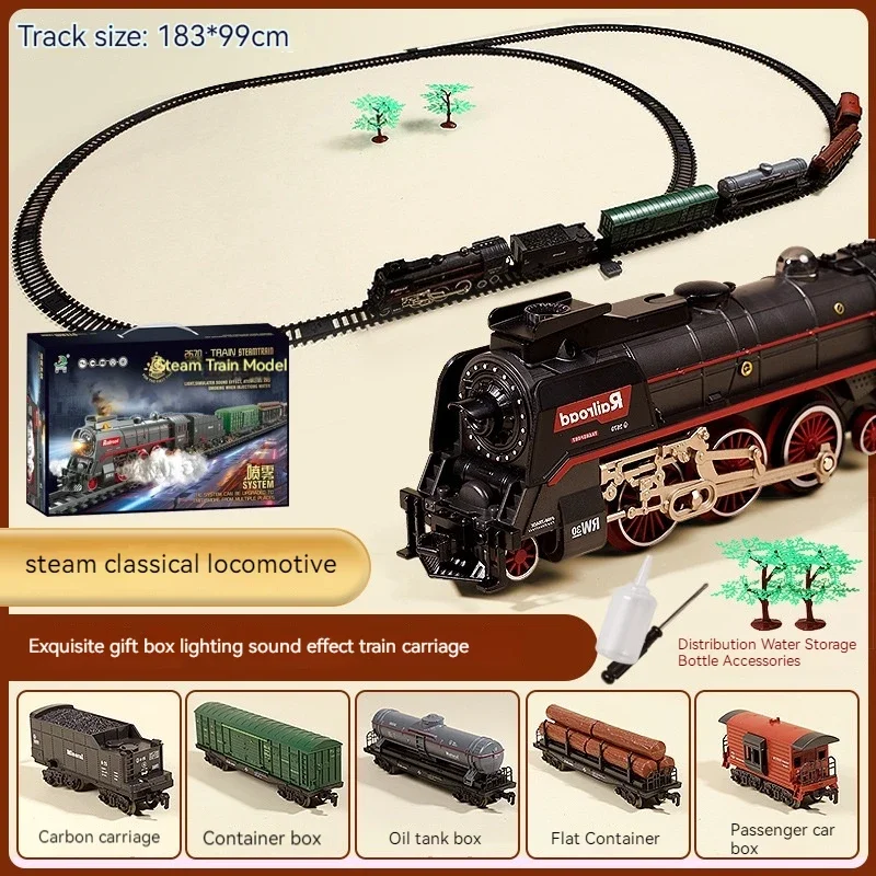 

New 623 Simulation Retro Steam Will Spray Small Train Electric Car Rail Car Parent-child Interaction Toy Boy Christmas Gift