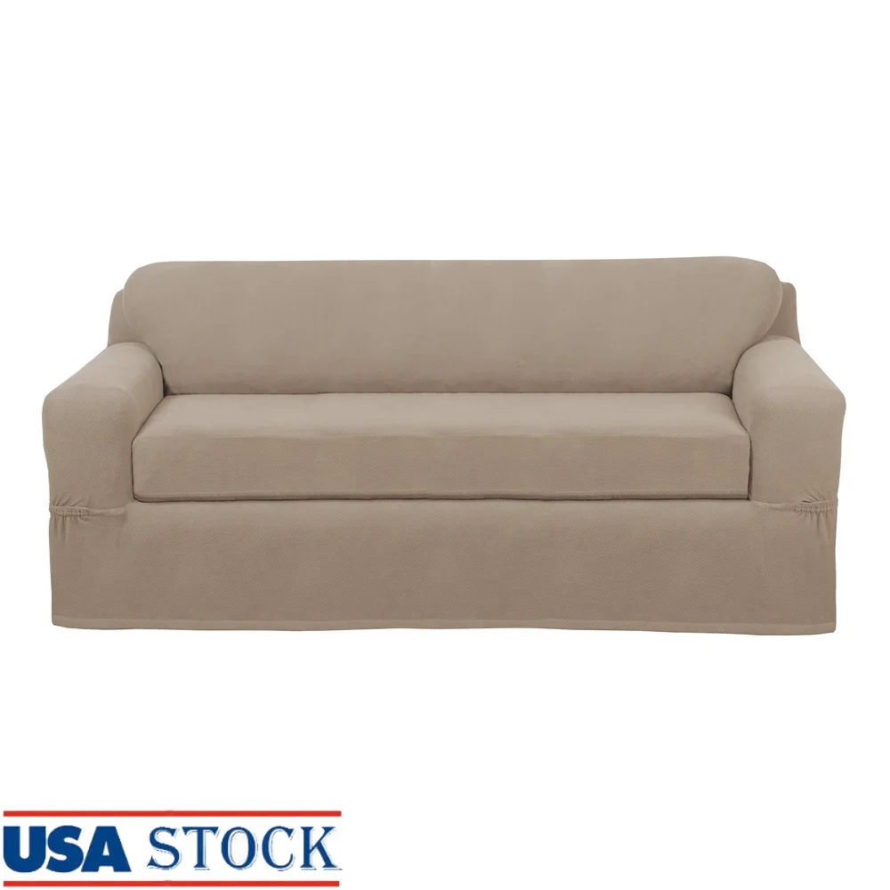 

2-Piece Stretch Sofa Slipcover Durable Easy Install Textured Mini Dot Elastic Fit Machine Washable Fabric Protection Standard