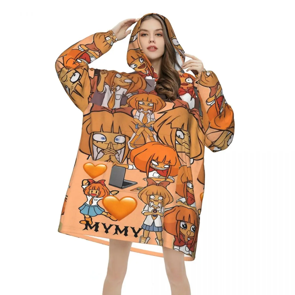 Ongezellig Mymy Yana Oversized Blanket Hoodie Sweatshirt Long Fleece Hooded Wearable Blanket with Large Pocket for Women Men