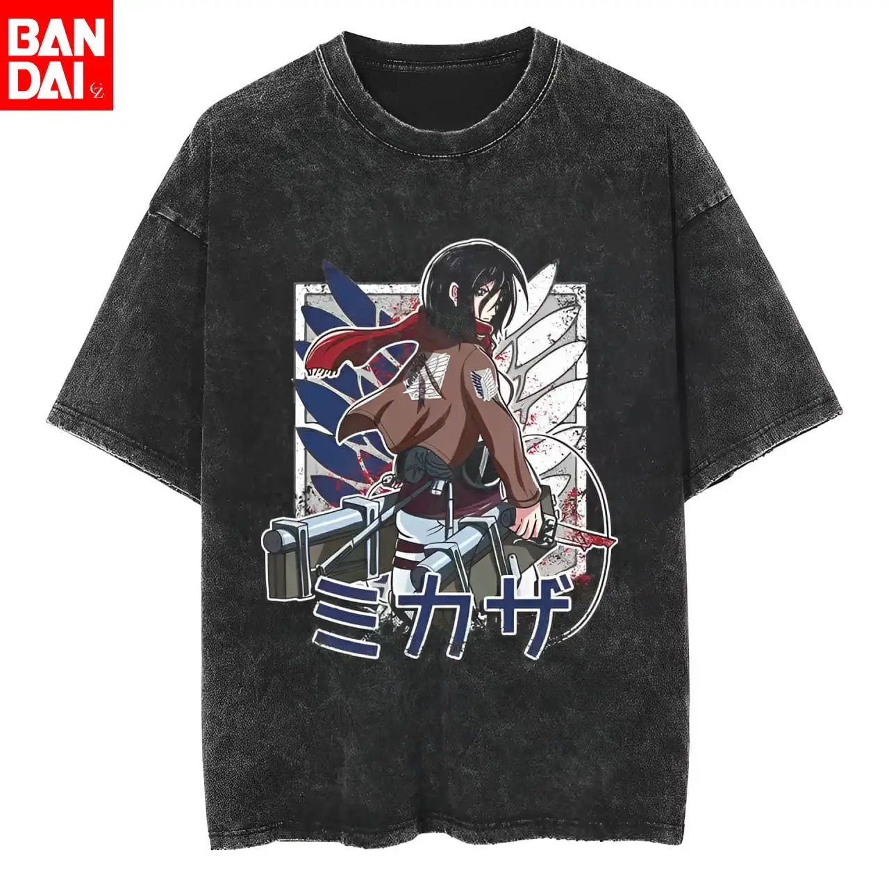 

Mikasa Ackerman Attack on Titan Anime T-Shirt Men Retro Washed Black Streetwear Casual Cotton Top Summer 2026