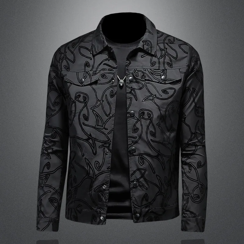 Spring 2026 Men's Casual Jacket with Embroidered Collar Slim Fit Trendy Top for Fashionable Clothing