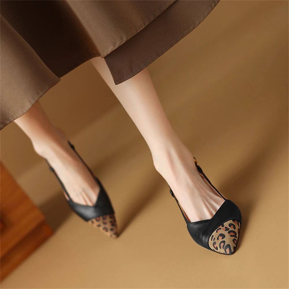 FEDONAS 2024 Women Genuine Leather Sandals Leopard Pointed Toe Slingbacks Office Pumps Party Prom Shoes Woman Summer Sandals