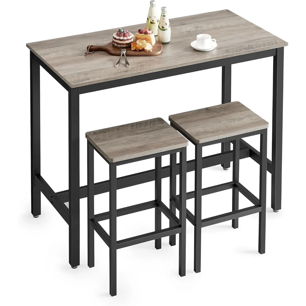 VASAGLE Bar Table Set, Bar Table with 2 Stools, Dining table set, Kitchen Counter with  Chairs, Industrial for Kitchen, L