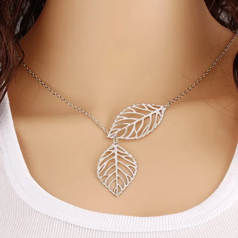 New Fashion Jewellery Sets Simple Leaves Hollow Pendants Pendants Earrings Chains & Necklaces Jewellery Set Gifts