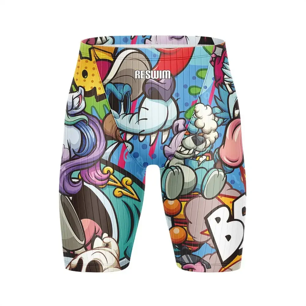 2024 Men's Jammers Athletic Training Swimsuit Cartoon Bathing Suit Durable Training Swimming Shorts Summer Surfing Diving Trunks