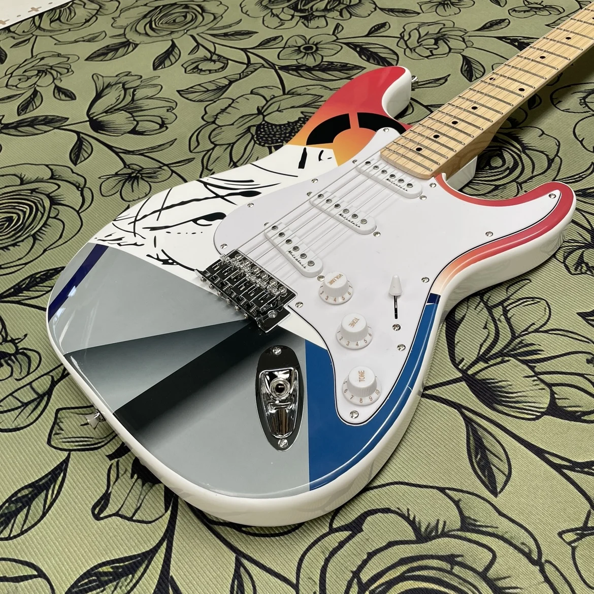 Bestselling 6-string electric guitar,with hand painted body maple neck and dot inlays guitars,crafted for  unique style guitarra