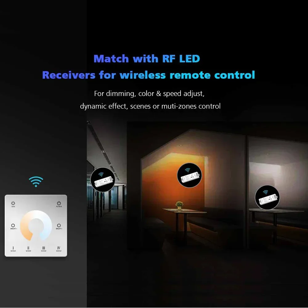 DC12V-24V Matter Wifi 5in1 LED Controller Dimmer 2.4G RF CCT/RGB/RGBW Wall Touch Panel Remote Home APP Tuya APP for Alexa Google