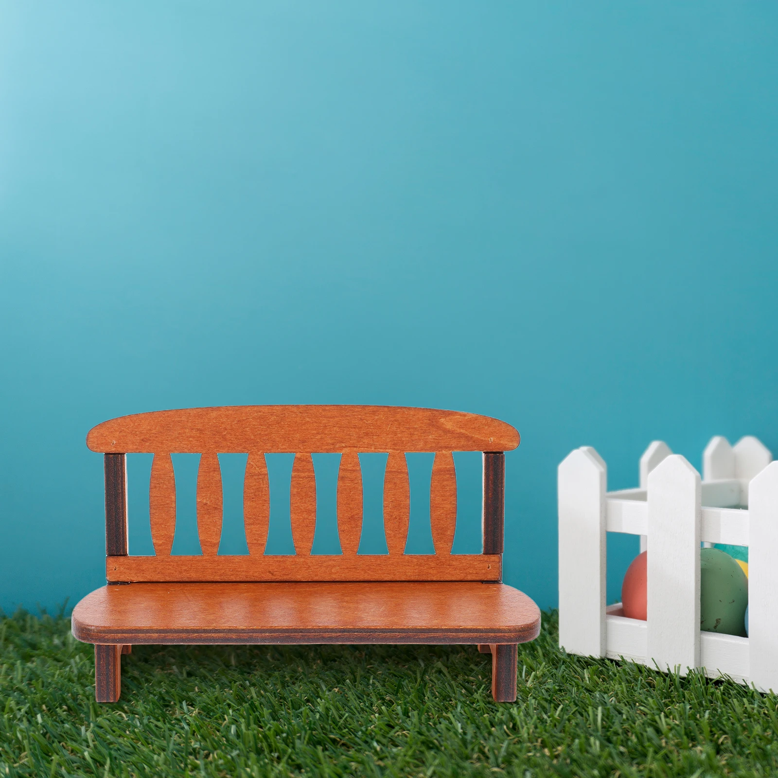 1pc Furniture Wooden Bench Ornaments Chair Model Photo Prop Miniature Settee Green Office Home Decor Vintage Craft Adorable