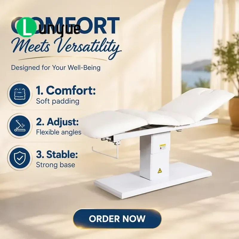 Modern Electric Facial Massage Bed 3 Motor Adjustable Height Foldable PU Leather Spa Table for Hotel Beauty Treatment