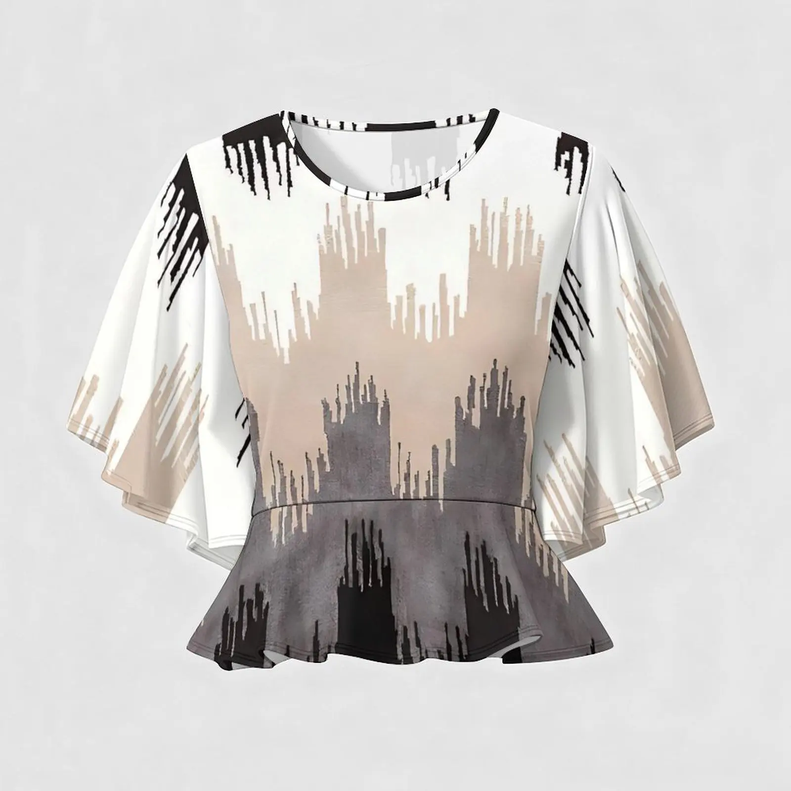 Elegant Knee Skirt Summer Party Round-neck Two Piece Set  Batwing Sleeves Set Women's Fashion Printed Fishtail Skirt