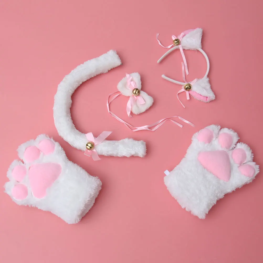 1 セット 7 ピース猫コスチューム小道具動物の耳ヘッドバンドテールグローブパーティーコスプレ装飾コスチュームアクセサリーカーニバルフェスティバル