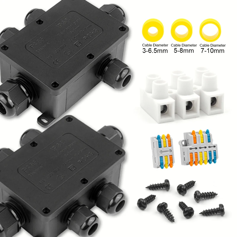 

IP68 Outdoor Waterproof Junction Box Black Mini Connector Box With PC Plastic Terminal Designed For Buried Wiring 2/3/4/5/6 Way