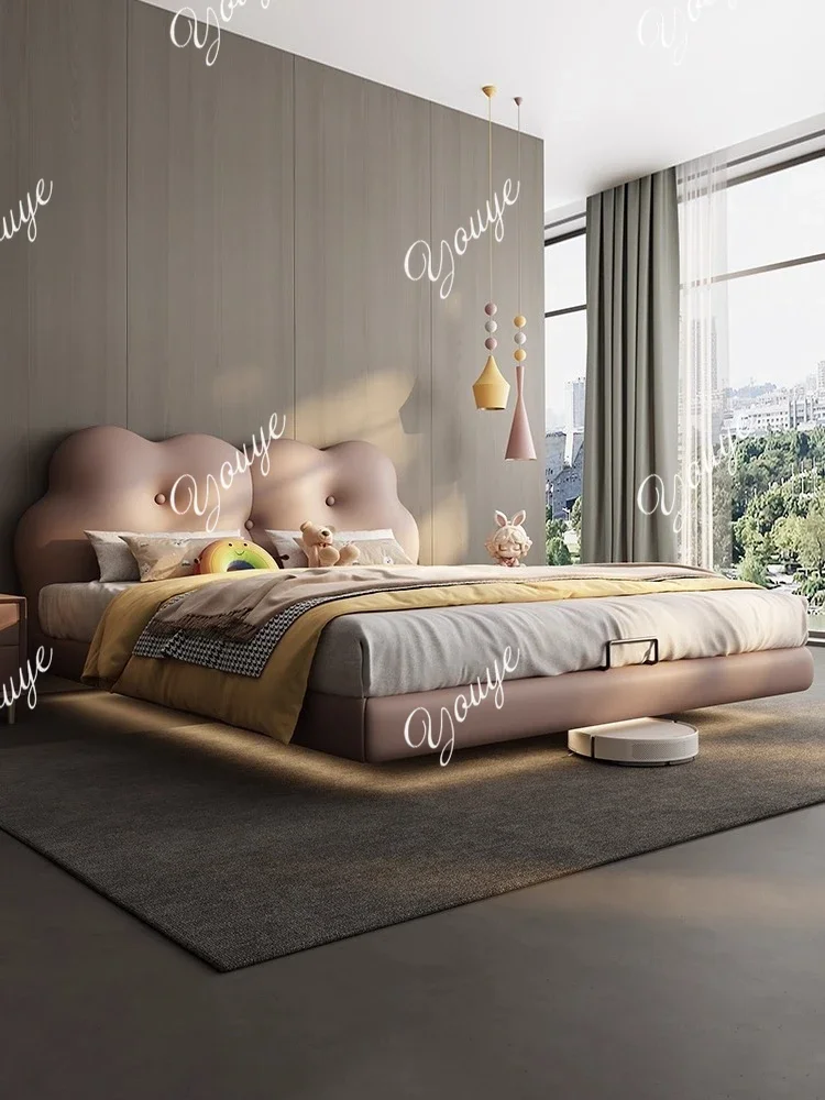 N63 Solid Wood Cute Single Bedroom Home New Biscuits Daughter Room Leather Suspended Children's Bed