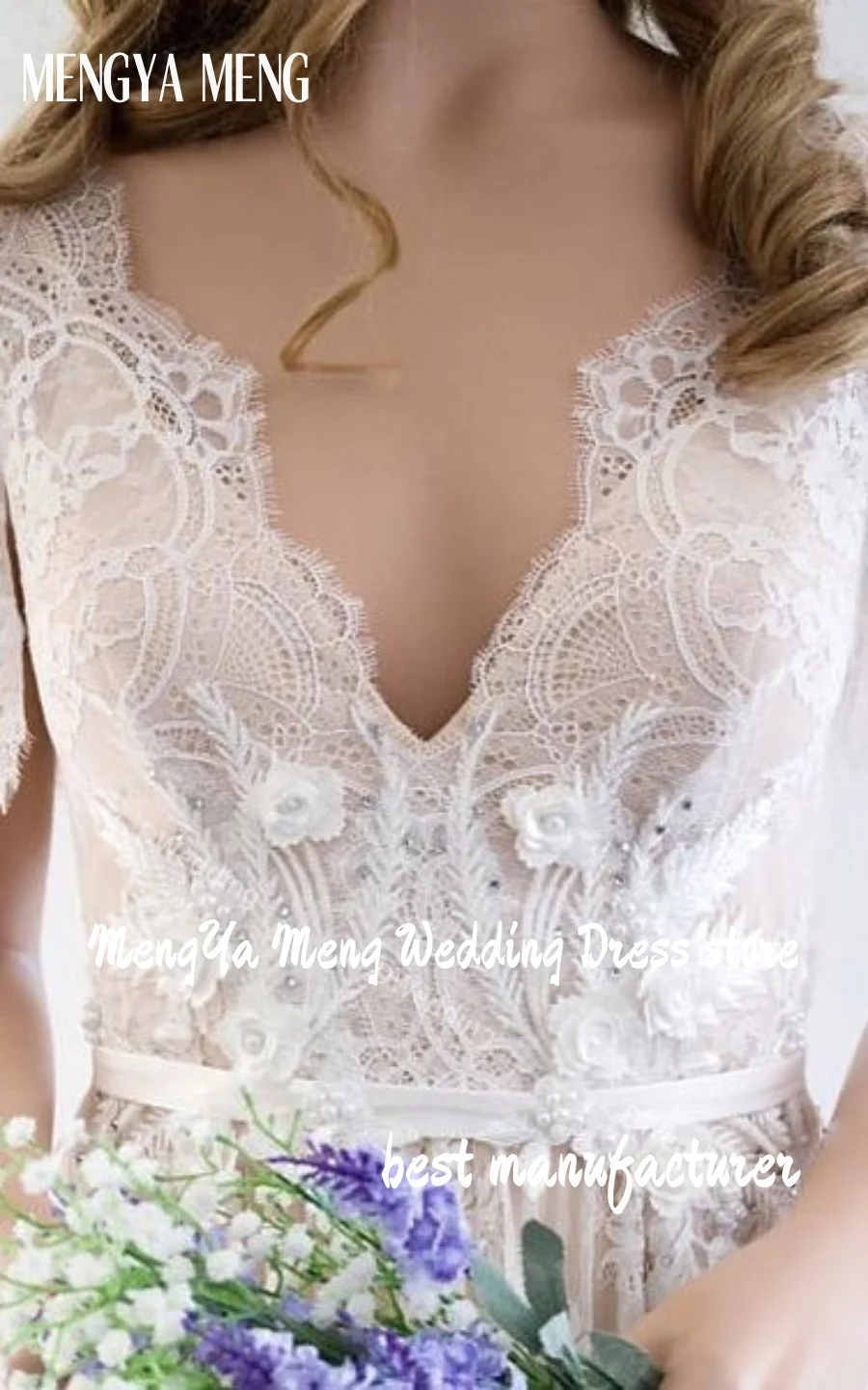 Элегантное пляжное свадебное платье в стиле бохо с v-образным вырезом и открытой спиной, с короткими рукавами, трапециевидным рукавом и 3D цветами, богемное свадебное платье по индивидуальному заказу