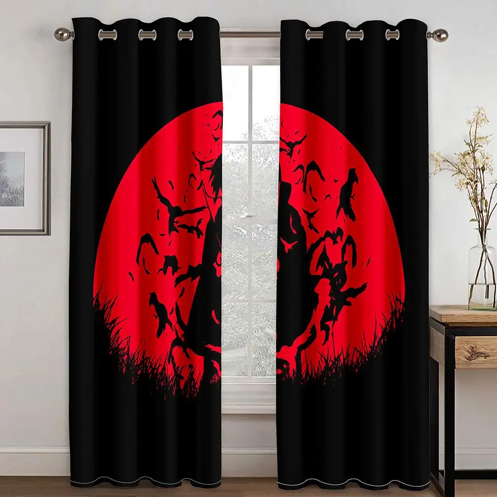 

apanese Anime Black Red Moon Dragon Print Curtains Modern Style Window Treatment Blackout Drapes Cool Room Decor 2 Panels Set