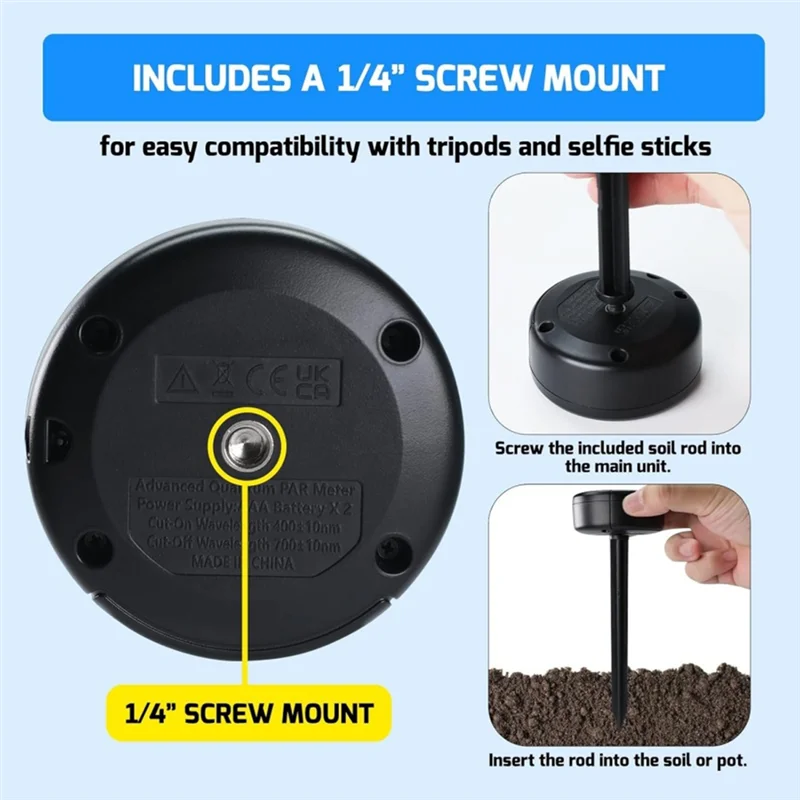 VOFUN-2-in-1 Digitaler Lichtmesser Datenlogger PAR DLI PPFD Testtester 400-700 Nm Photosynthetisches IP65 Wasserdichtes Gewächshaus Gard