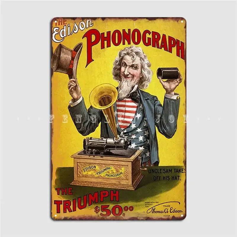 Edison Phonograph Vintage Uncle Sam Us Advertising Print Metal Sign Wall Mural Vintage Wall Poster Tin Sign Poster