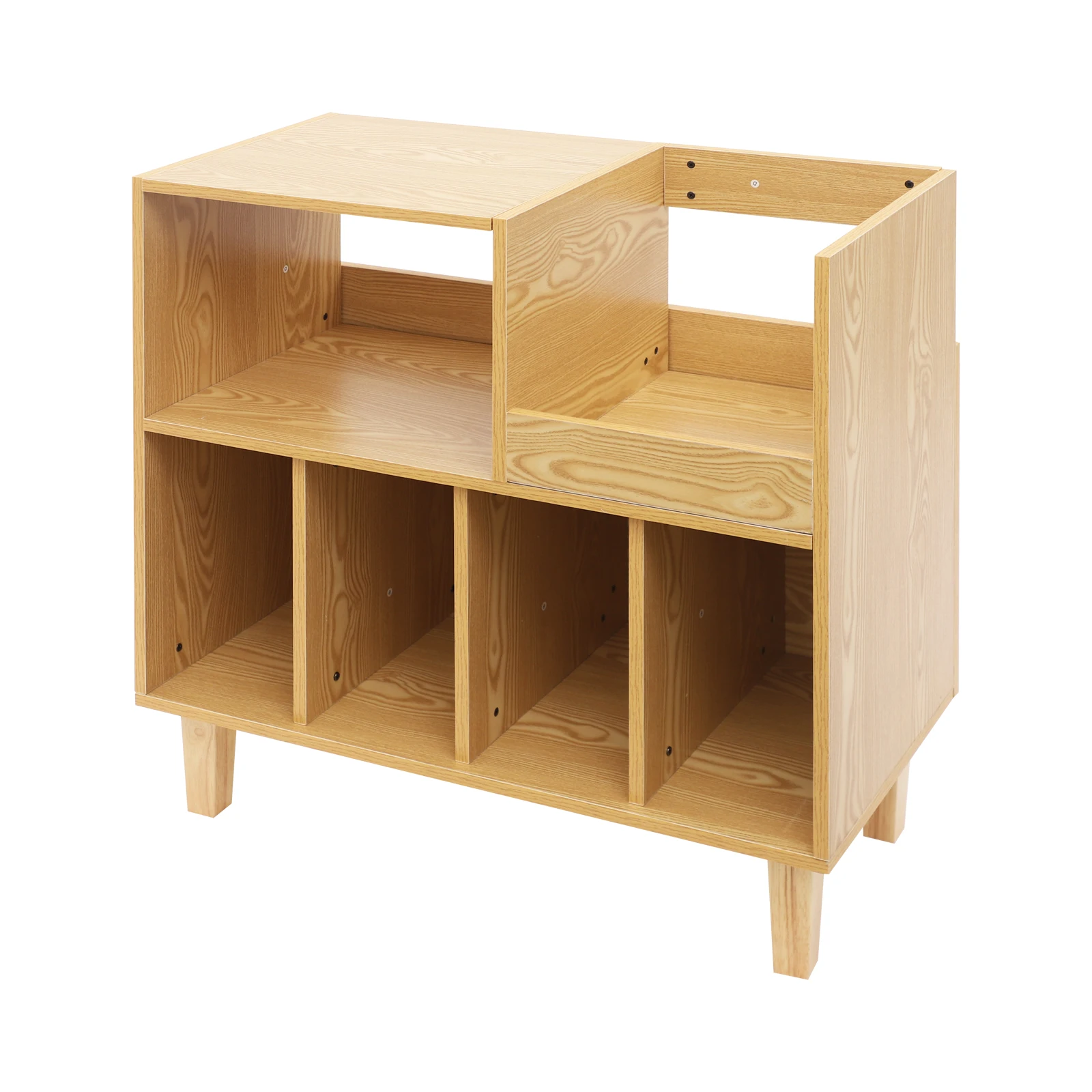 Image 6: Support de lecteur de disque vinyle, stockage d'effet en bois à 6 niveaux pour platine et disques, meubles Audio modernes 80x40cm