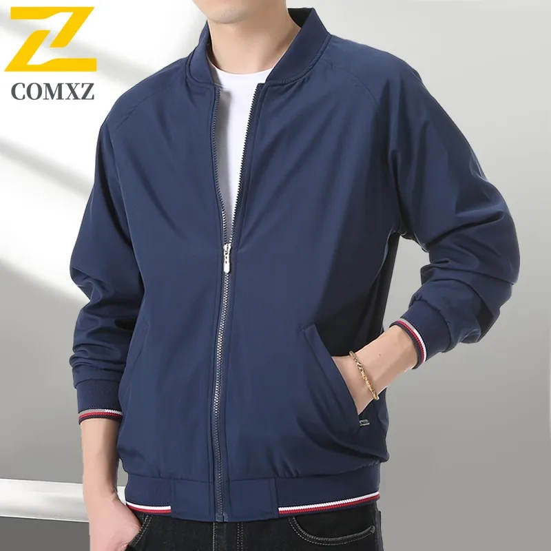 

COMXZ ветровка мужская с воротником-стойкой осень водонепроницаемая ветрозащитная деловая повседневная уличная куртка для пеших прогулок, кемпинга, рыбалки