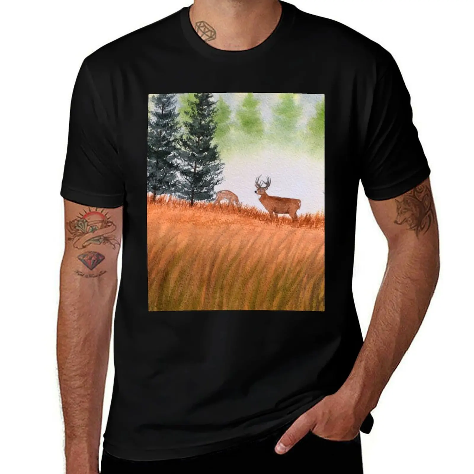 

Deer On A Misty Morning T-Shirt Labor Work Casual T-Shirt