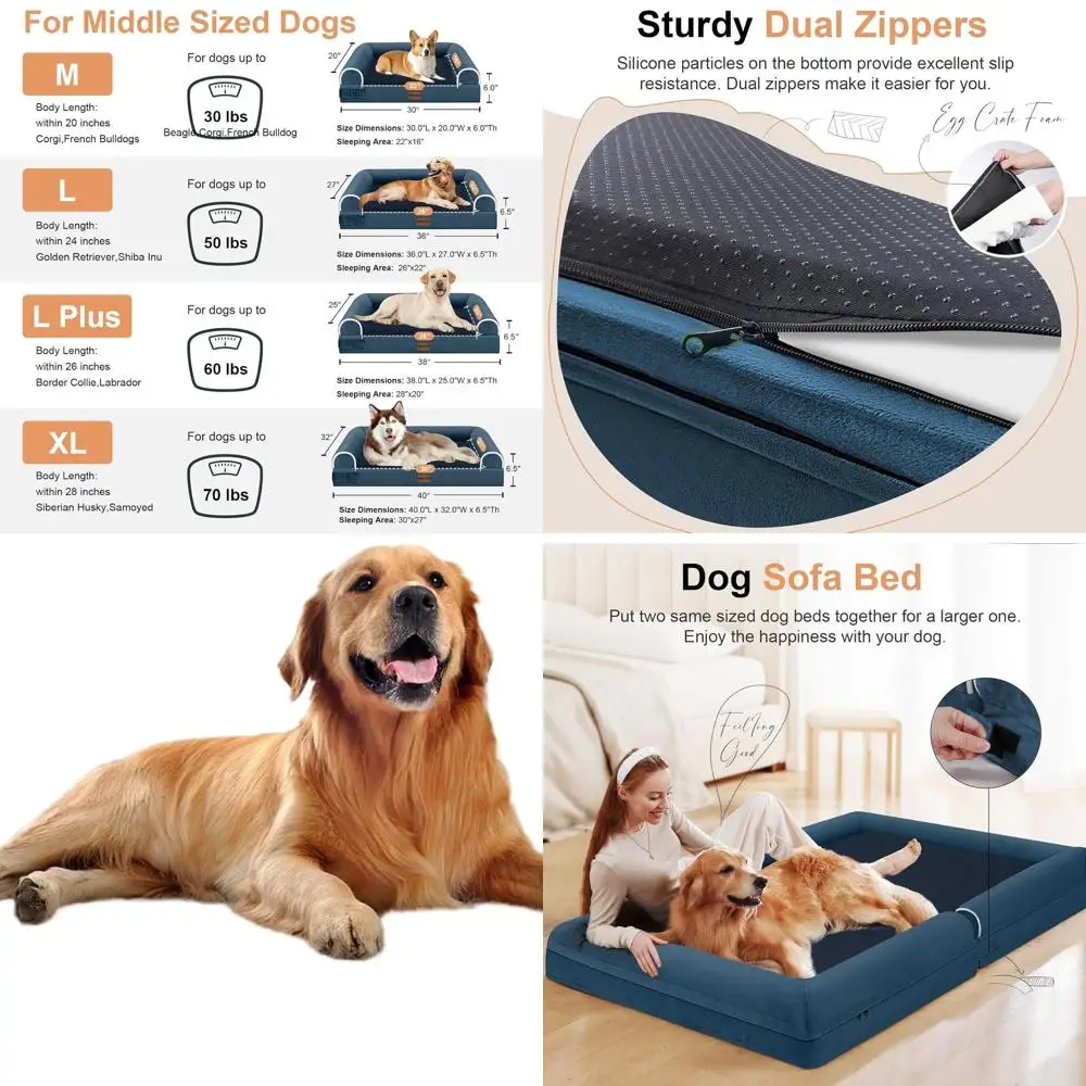 

Orthopedic XL Dog Bed with Memory Foam, Washable & Waterproof Cover - Navy Blue