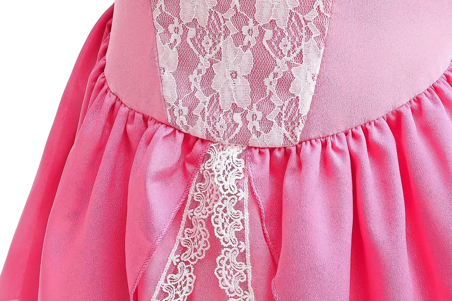 Peach Kids Mädchen Elegantes Rosafarbenes Kleid mit Spitze, Ausgefallenen Puffärmeln, Prinzessinnenkleid-Version, Patchwork-Kinderkostüm – Detail 5