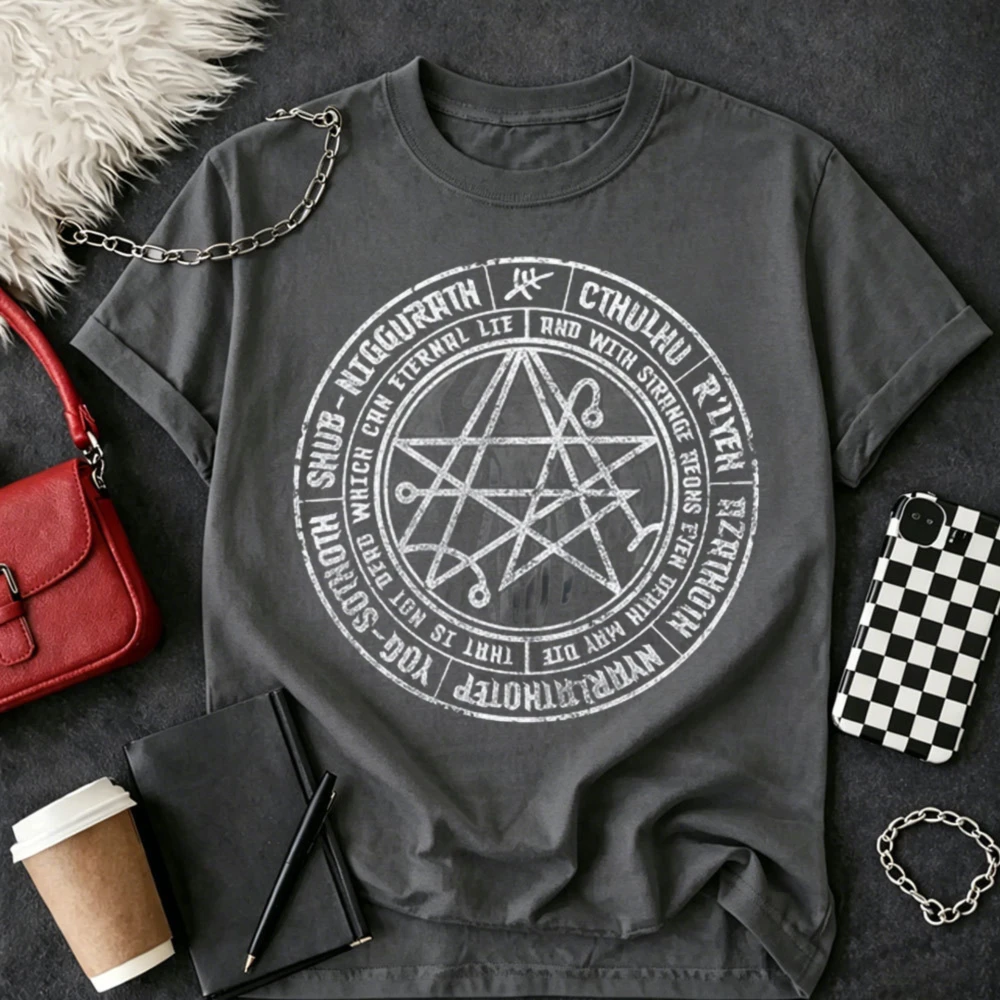 Cthulhu Gateway Sigil Magic Circle T-Shirt HP Lovecraft Cosmic Horror Tee Men Clothing Graphic T Shirts Harajuku Streetwear Tees