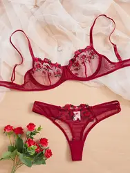 Set di biancheria con ricamo floreale Set di reggiseno Push-Up con ferretto intimo donna Lingerie erotica biancheria intima di pizzo Bralette e slip Set 2023