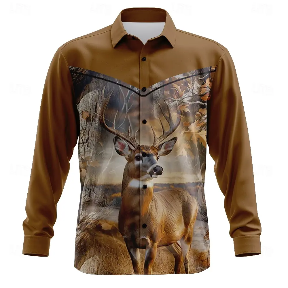

Men's Long Sleeve Shirt Camo Reindeer Camouflage Shirt Hunting Shirts Autumn Streetwear Casual Comfort Polyester Slim Fit Shirts