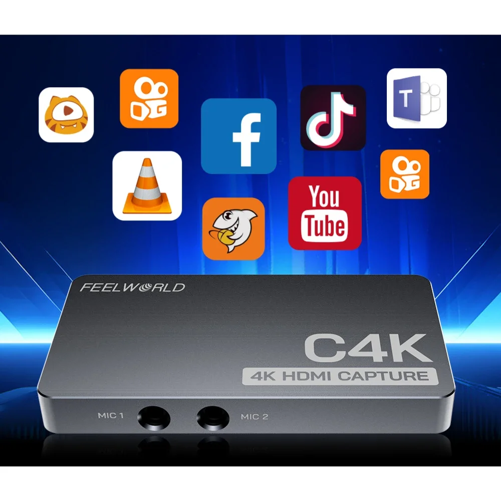 FEEWORLD C4K Lightweight 4K 60Hz in and Out USB-C Plug and Play  USB Capture Card for Streaming Gaming Video Conference