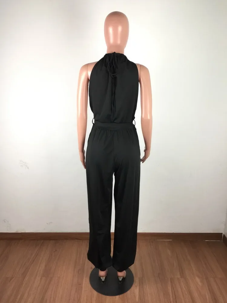 Sexy Women O-neck Hollow Out Party Jumpsuit Elegant Solid Loose Casual Jumpsuit Romper