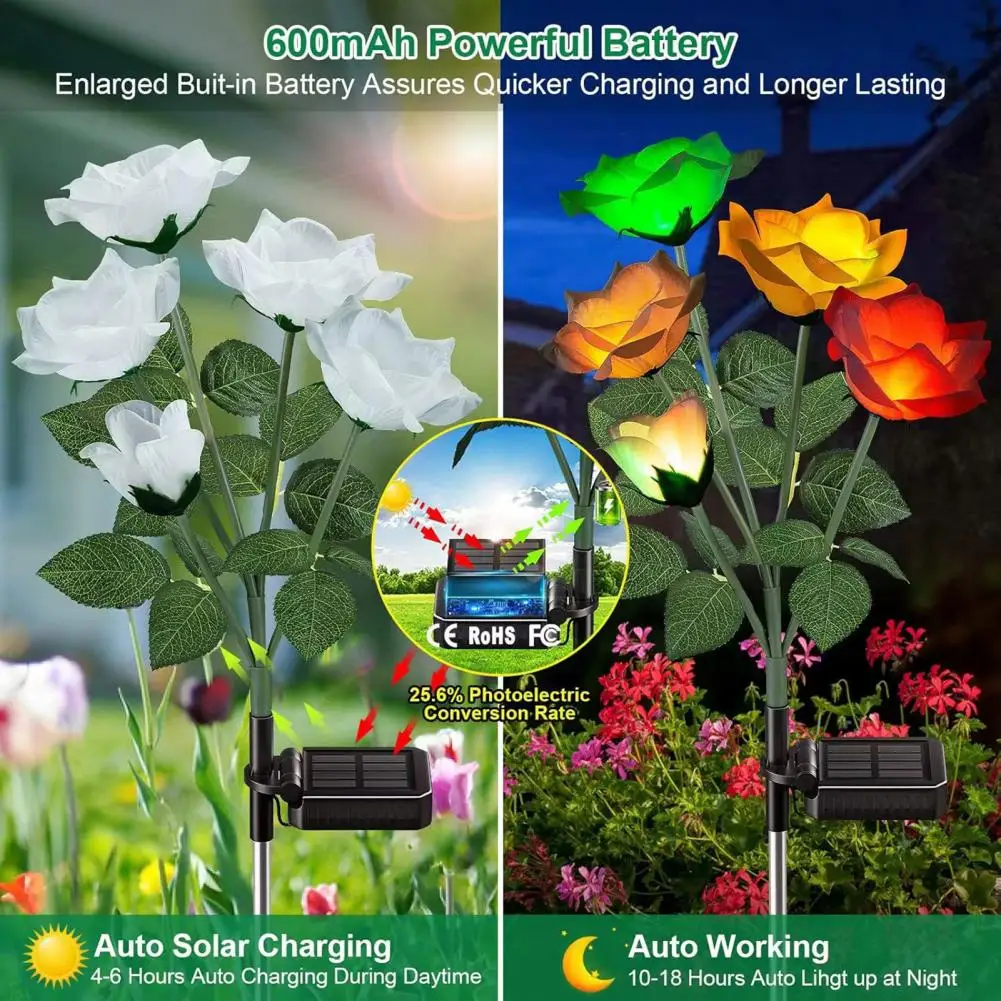 Solar Outdoor Lights Easy Installation Solar Lights Color Changing Solar Rose Flower Lights for Yard Pathway Decoration