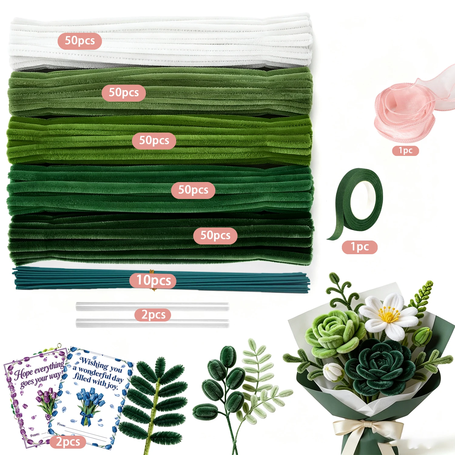 216/266/416 Pcs Pipe Cleaners, Chenille Fuzzy Sticks For DIY Flower Bouquet Handmade Art Decor Crafts Supplies view 5