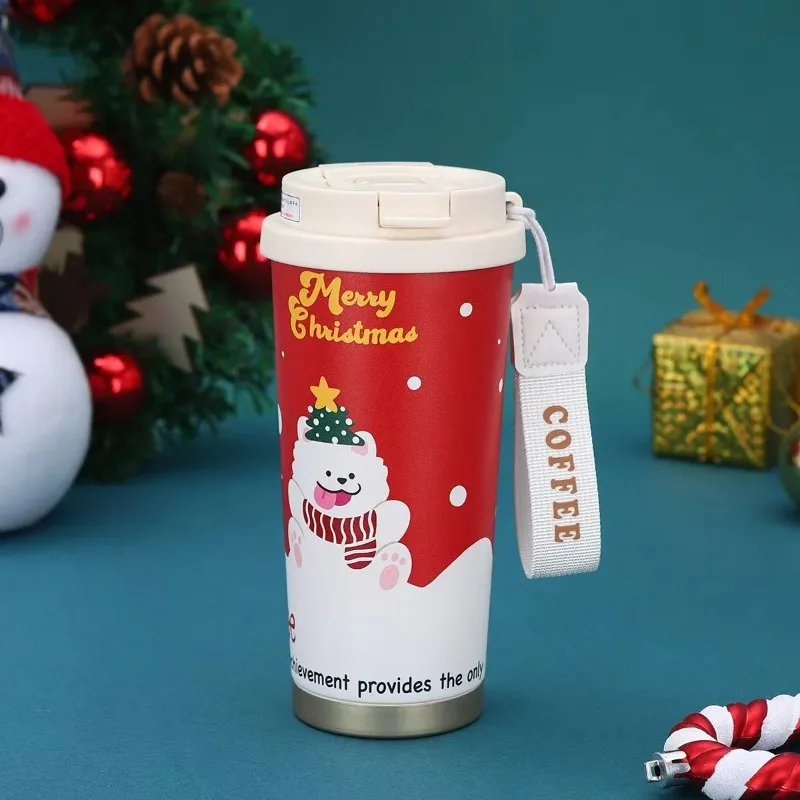 

500ml Christmas Thermos Cup Portable Coffee Mug Stainless Steel Vacuum Flasks Cold&Hot Insulated Xmas Gift Cup Santa Claus Mug