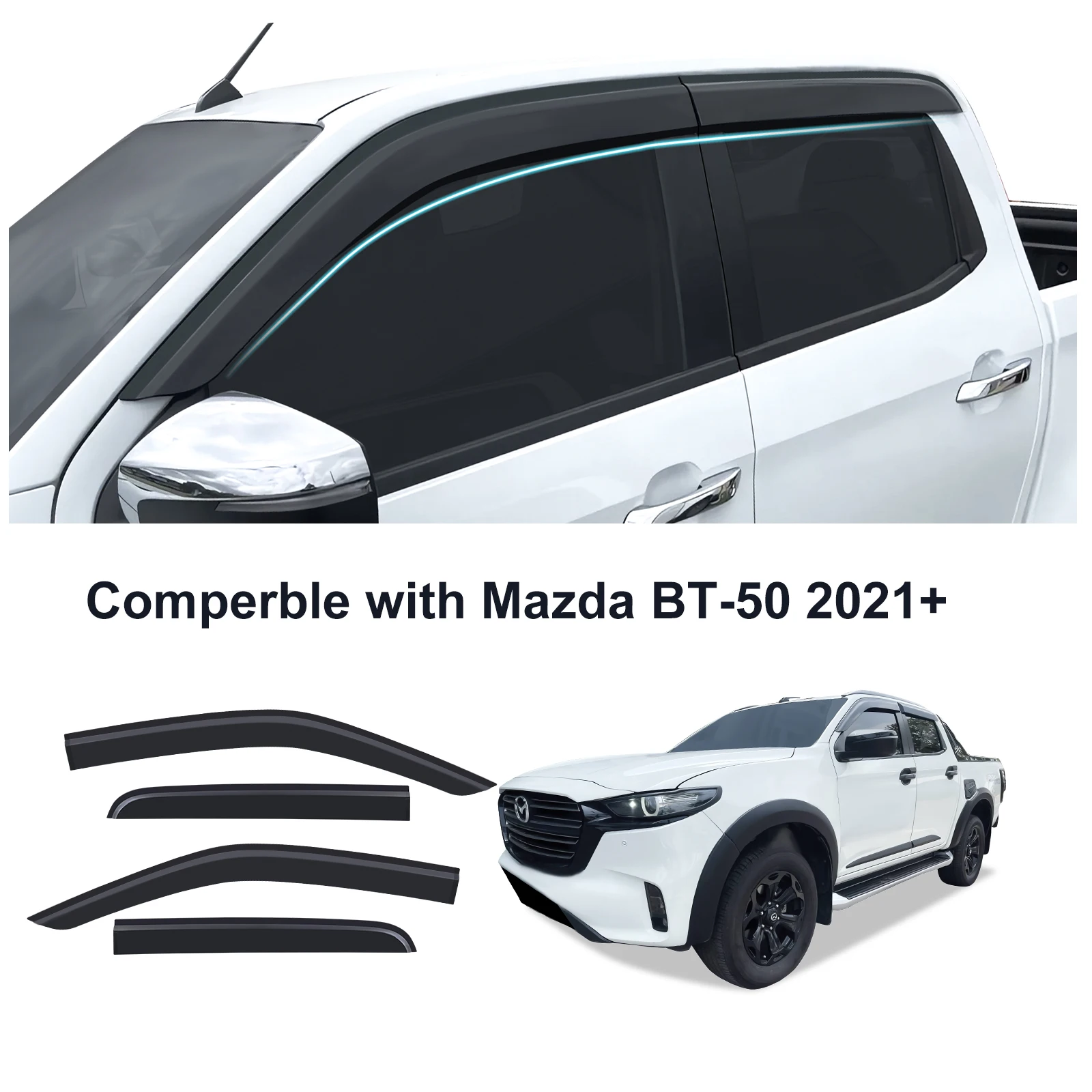 

Matte Black Weathershield Window Visor Window Dflectors For Mazda BT50 2021 2022 2023 2024 Rain Guard Auto Car Accessories