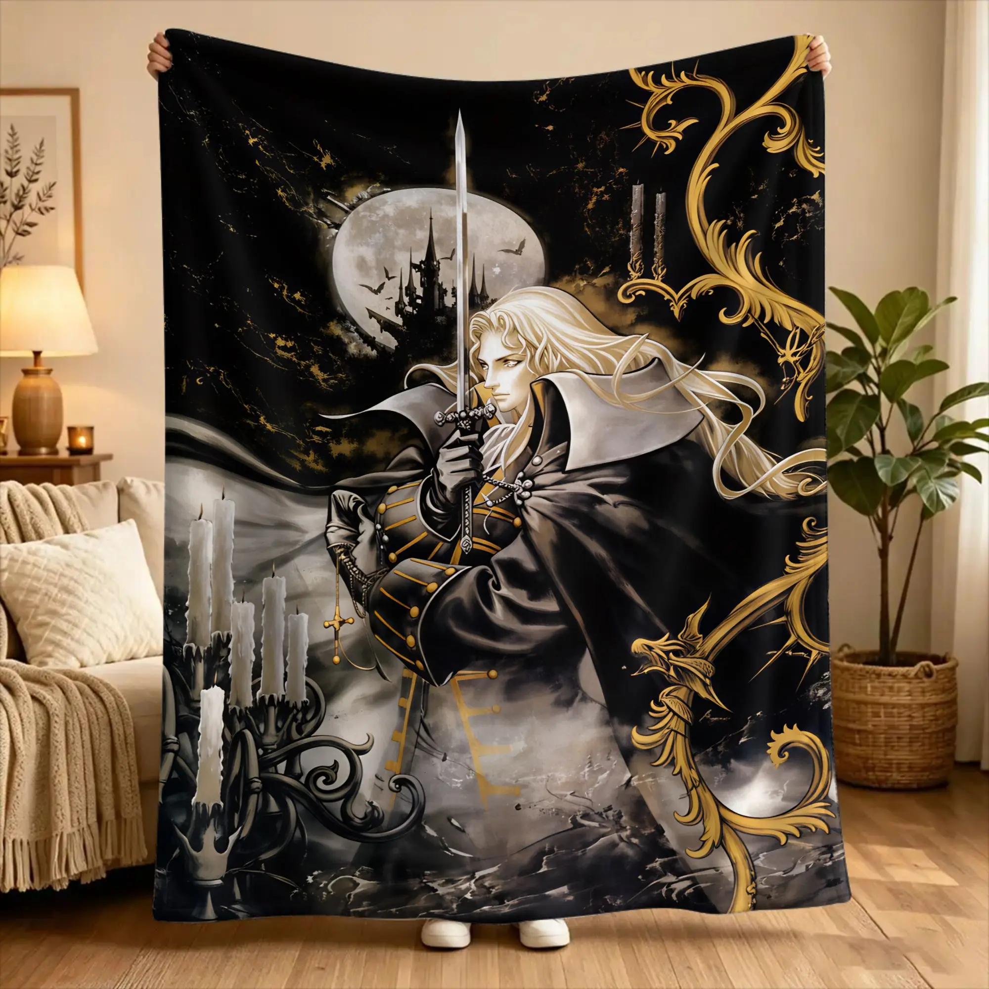 C-Castlevania Alucard Flannel Blanket  Soft Bedding Throws for Couch Bed Decorative Funny Bedspread Sofa Bed Cover
