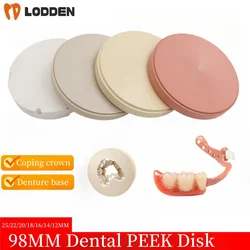 LODDEN 98MM PEEK Block Yellow White Pink Natural Denture Teeth Materials PEEK Disks for CAD/CAM Removable Dental Material