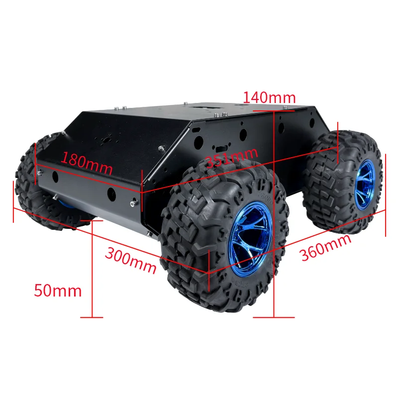 Mobiler 4WD-Stahlwagen mit 130 mm Rädern, offene Quellplattform mit geschlossenem Gehäuse für die Roboterentwicklung, C400