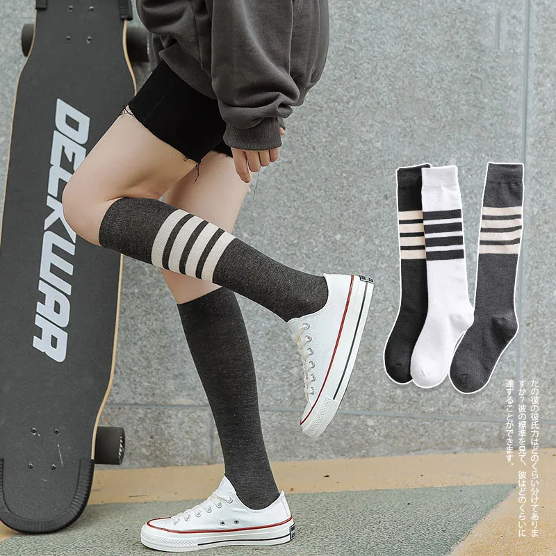 Women Long Socks Korea Style Warm Calf Cotton Socks Knee Socks Fashion Ladies Knee High Striped Socks School Lolita Socks Girls