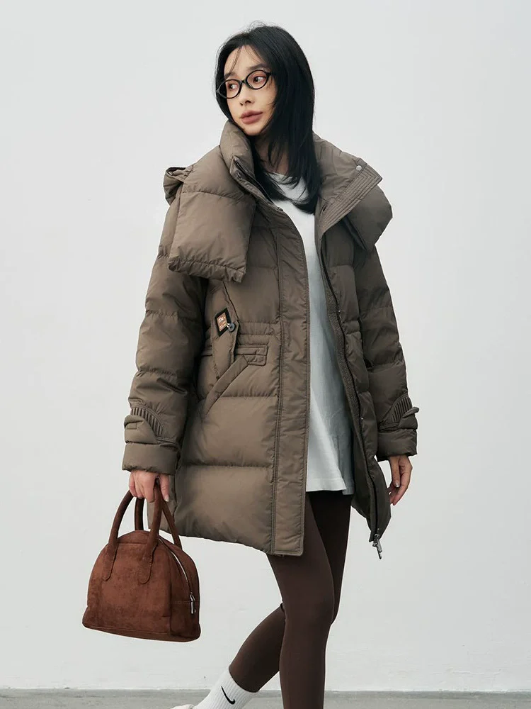 2025 Autumn/Winter New Detachable Hat Scarf Down Jacket Women's Medium Long 90 Duck Down High Quality