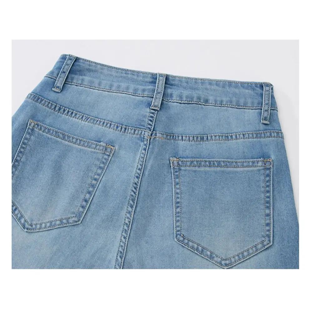 Damskie spodnie jeansowe z ażurowego jedwabiu lodowego, haftowane, letnie, jesienne, o długości 7/8, proste, z szerokimi nogawkami, z wysokim stanem, codzienne spodnie.