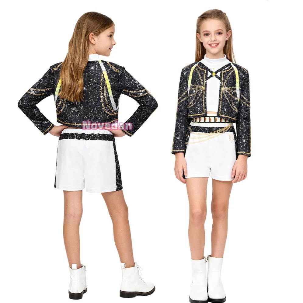 أزياء KPop شيطان الصيادين رومي ميرا زوي التأثيرية للأطفال والبنات K Pop Huntrix الذهبي التأثيري ملابس حفلات الهالوين للأطفال #4