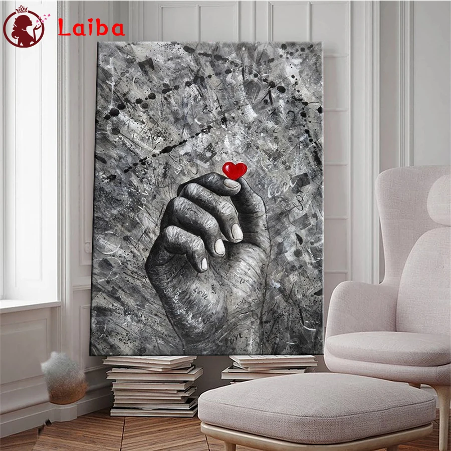 

photo custom diy diamond embroidery Abstract black and white art, hands, love hearts diamond painting full square round drill