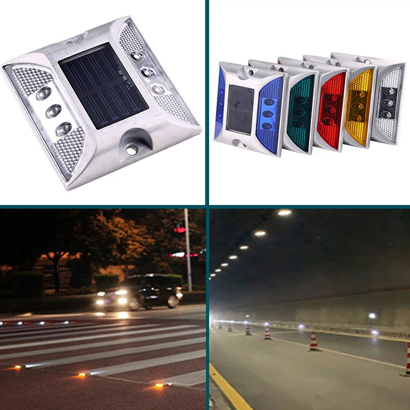 Lampu penanda tanah tenaga surya/lampu kancing jalur jalan raya luar ruangan tahan air lampu jalur jalan setapak 6 LED/lampu penanda Jalan